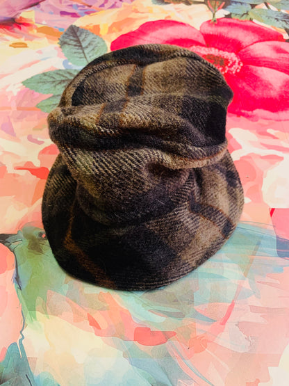 Bonpoint brown & black plaid 100% wool bucket hat. Size 0.