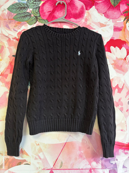 Polo Ralph Lauren black knit crewneck sweater. No size tag. Size 10/12