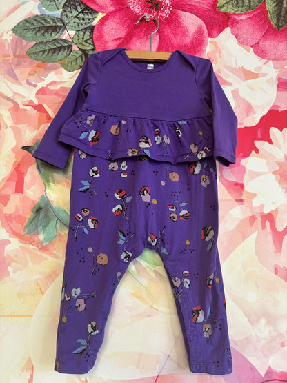 Tea Collection purple long sleeve romper with flower design. Size 12-18m.