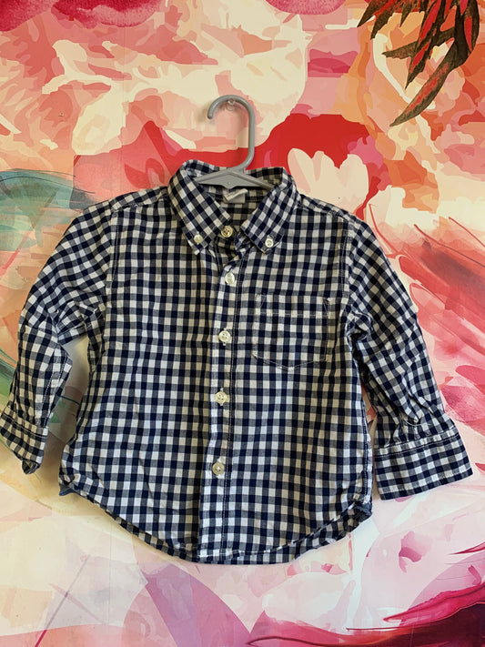 Baby Gap blue/white checkered long sleeve button down. Size 18-24m