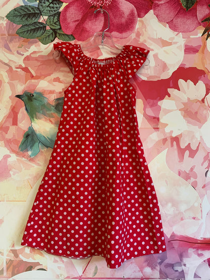 Sasha Li red sleeveless dress with white polka dots. Size 7/8.