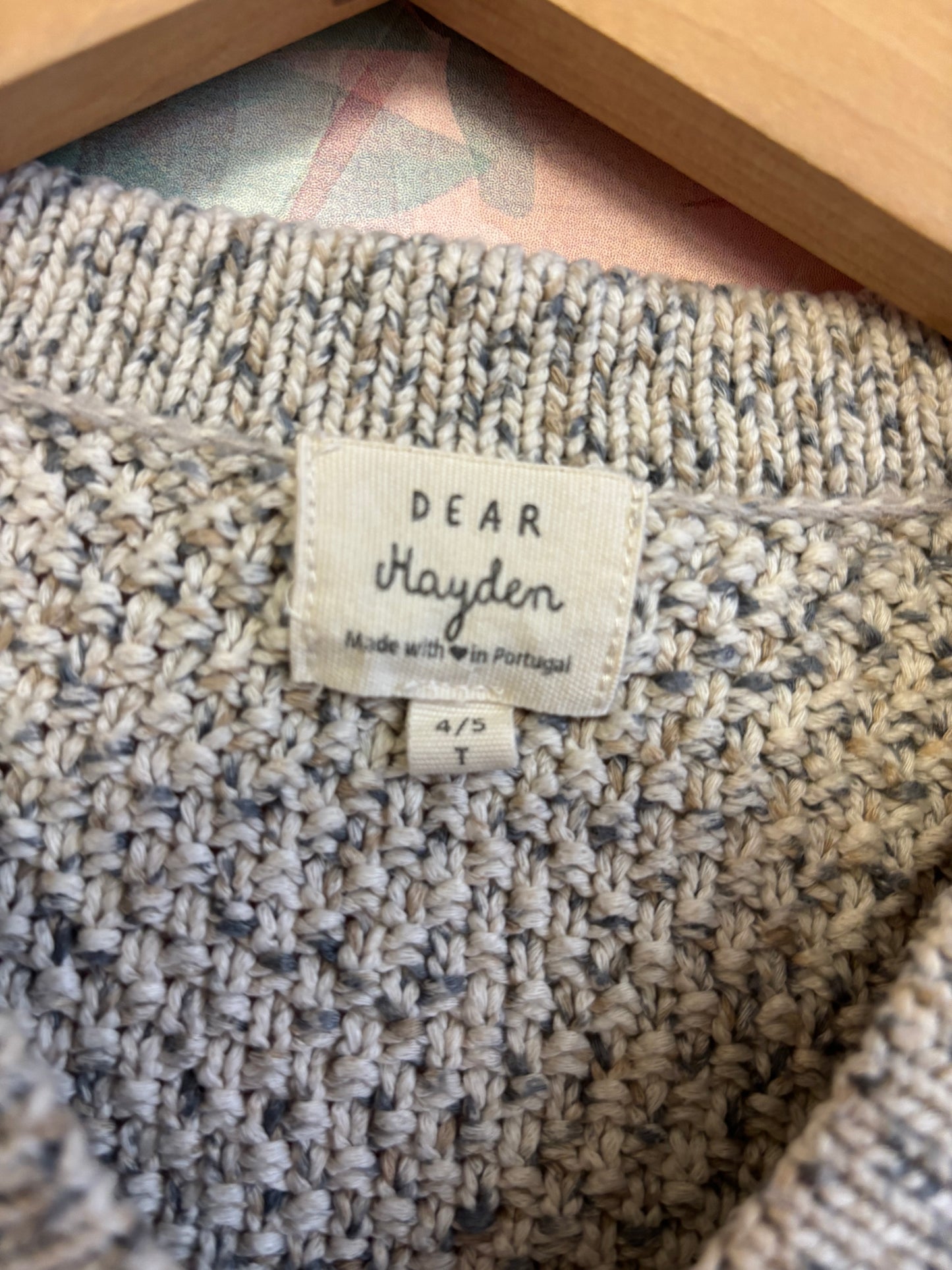 Dear Hayden grey & cream knit cardigan with magnetic button closure. Size 4/5T.