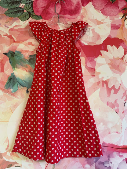 Sasha Li red sleeveless dress with white polka dots. Size 7/8.