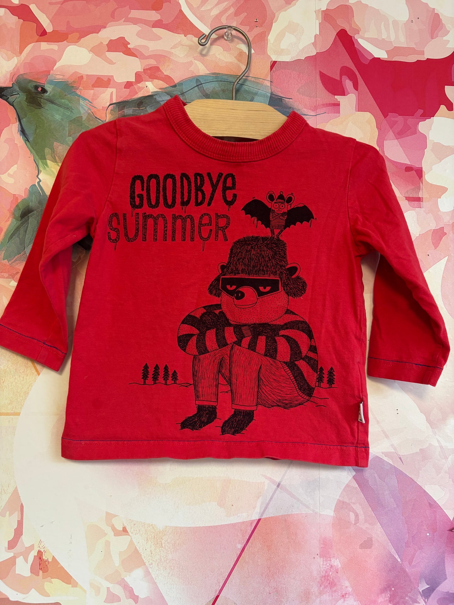 Little Marc Jacobs red long sleeve top. Bear in sweater & hat. Goodbye Summer. Size 2T.