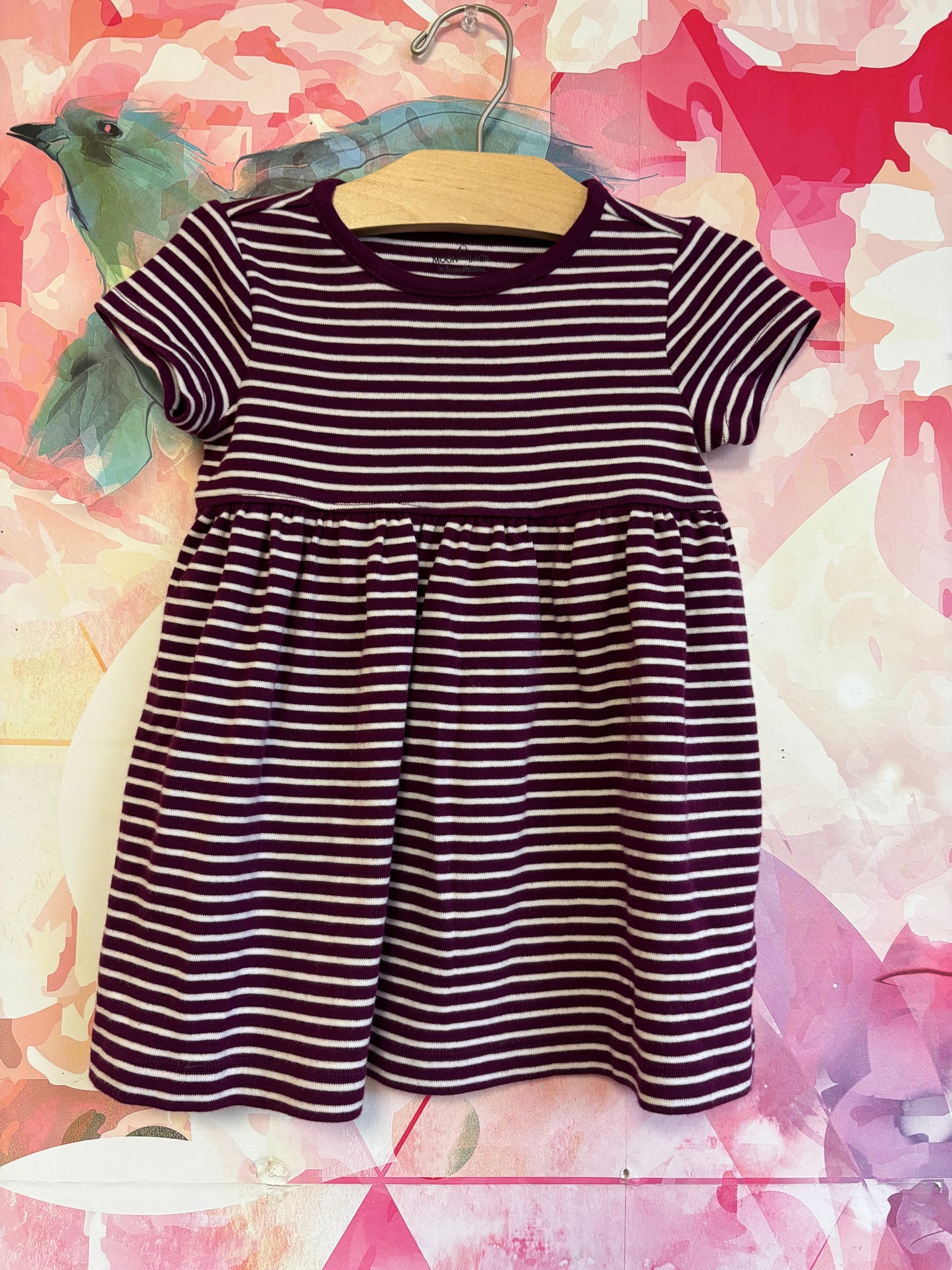 Moon & Back by Hanna Andersson purple/white stripe short sleeve dress. Size 2T.