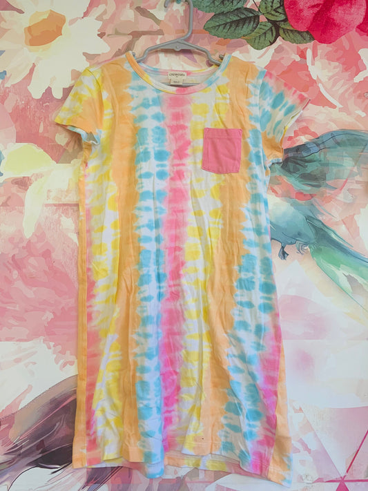 Crewcuts bright color tie dye t-shirt dress with pick front pocket. Size 6/7