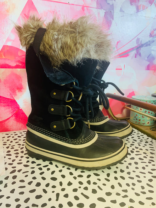 Sorel black tall winter boots. Waterproof shoe and faux fur on top. Size 6.5