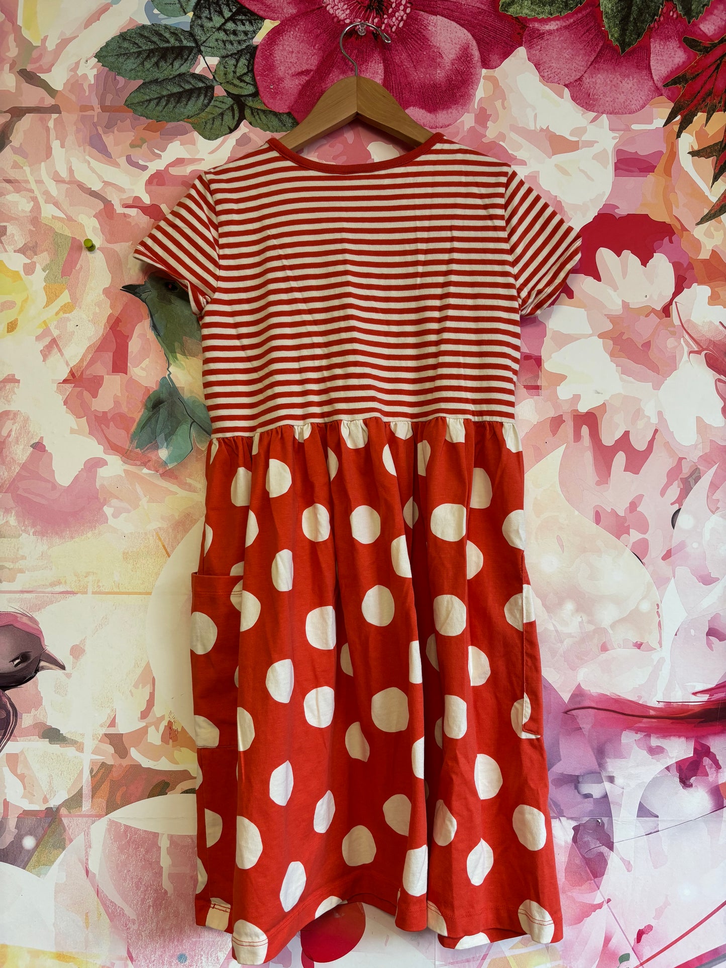 Hanna Andersson red/white stripe & polka dot short sleeve dress with front pockets. Size 12