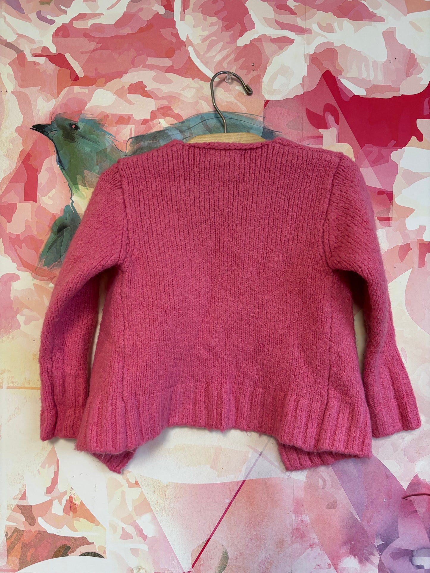 Peek pink open cardigan with gold sparkle design. Size 2/3T.