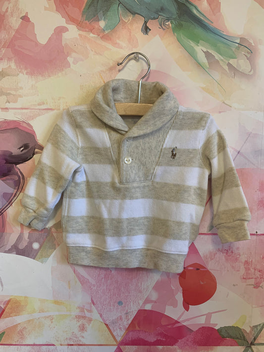 Ralph Lauren beige and white stripe sweater. 100% cotton. Size 6m