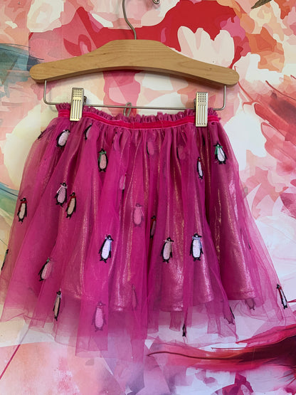 Peek hot pink shimmery tulle skirt with penguins. Size 3T