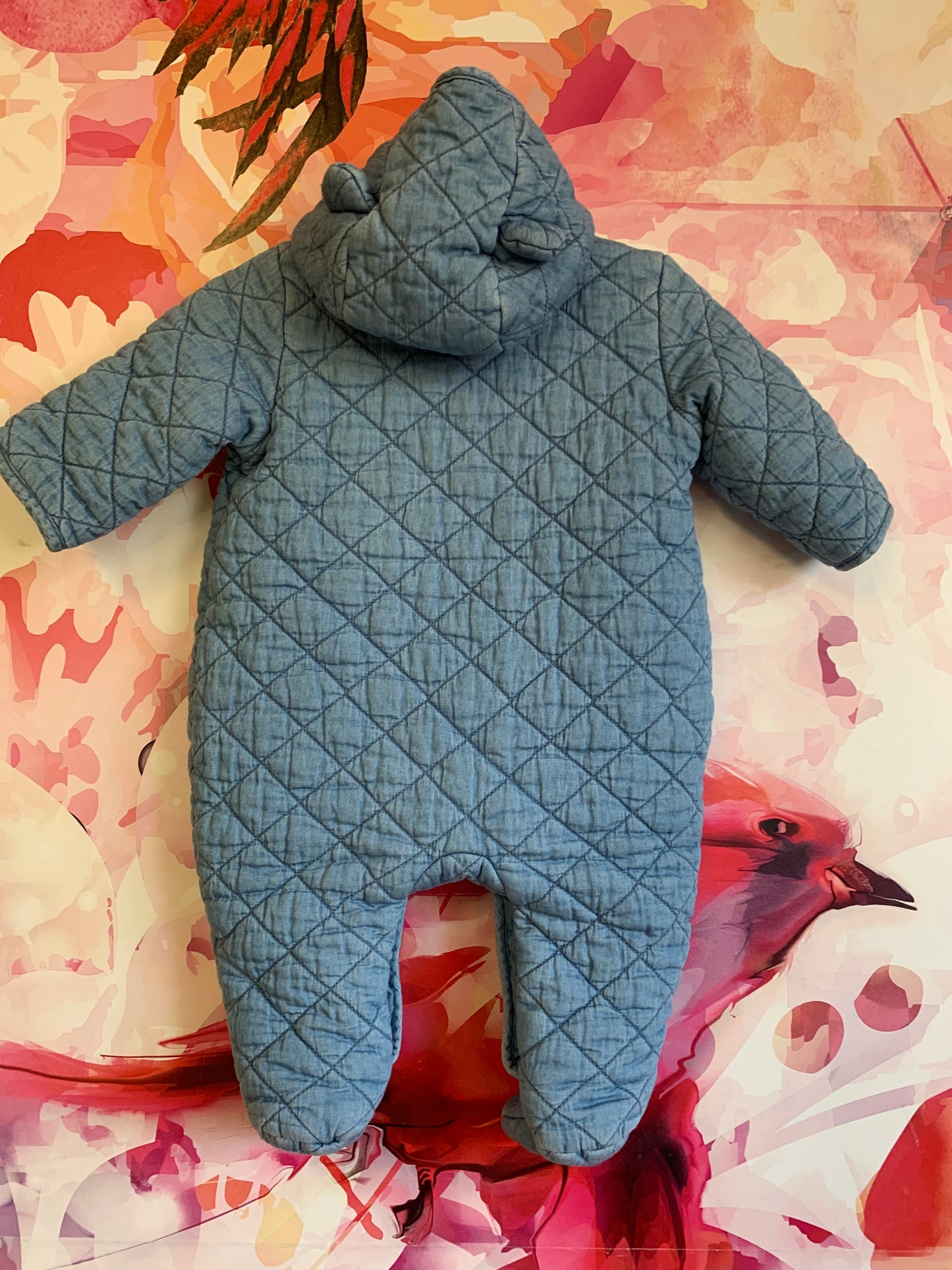 Baby Gap blue quilted cotton hooded bunting. Size 3-6m