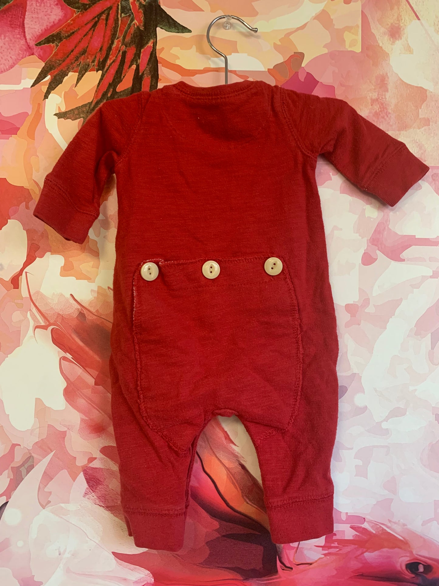 Baby Gap red long sleeve romper with buttons & snaps. Size 0-3m