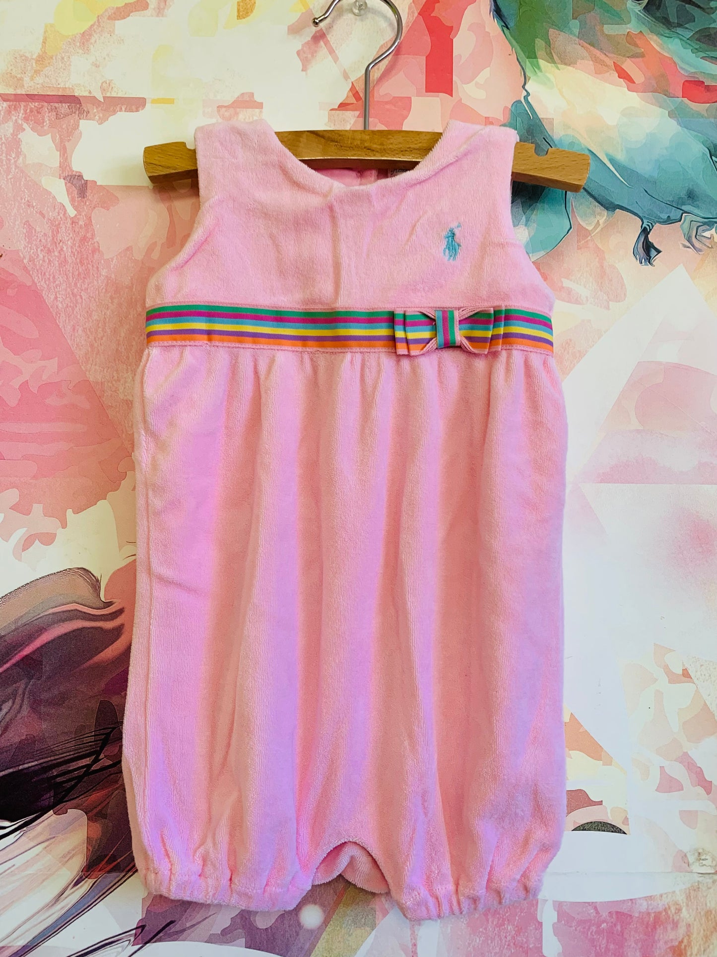 Ralph Lauren pink Terry cloth romper. Size 9m.