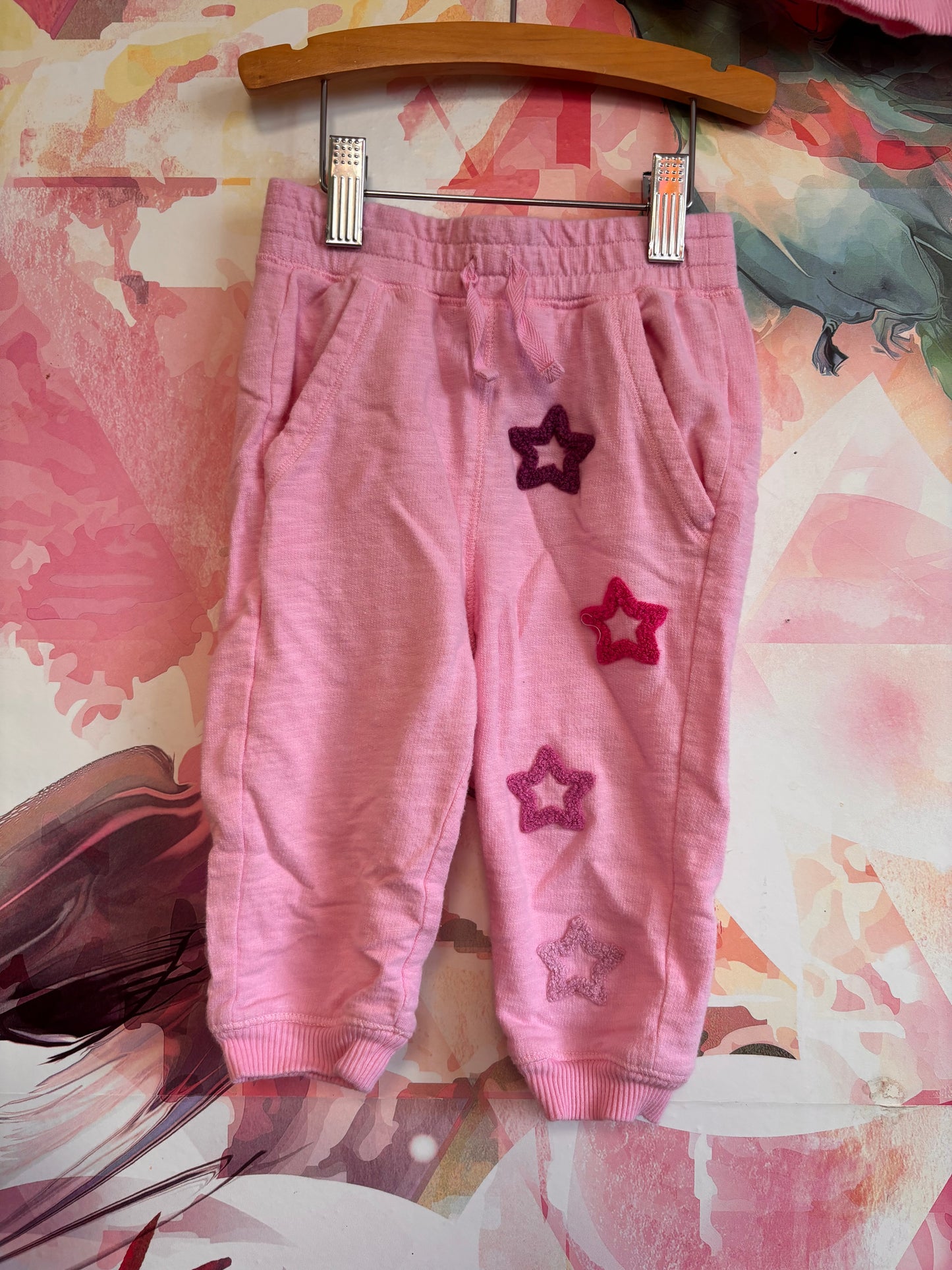 Splendid pink sweatshirt & joggers with pink stars. Size 12-18m