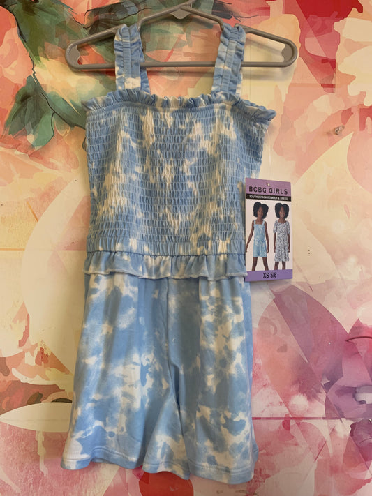 BCBG GIRLS blue & white short sleeve romper. NEW WITH TAGS. Size 5-6