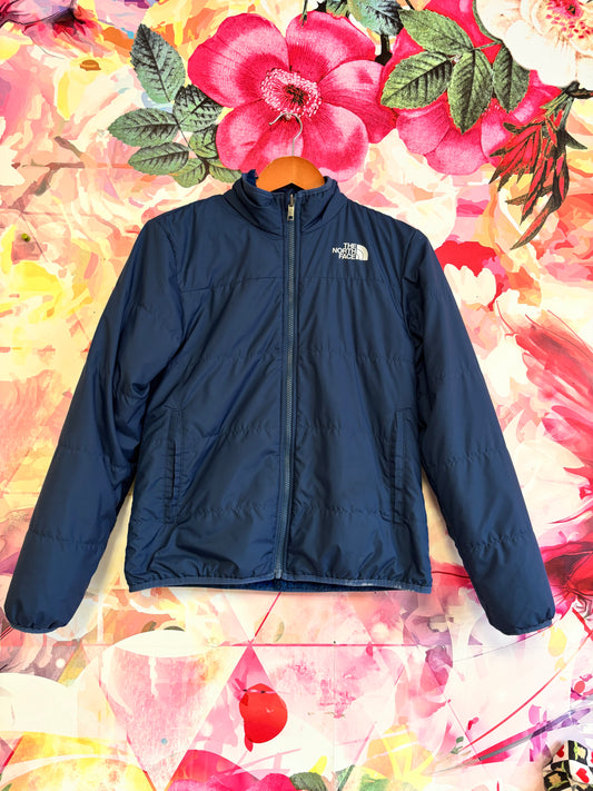 North Face blue reversible jacket with fleece inside. Size 14/16.