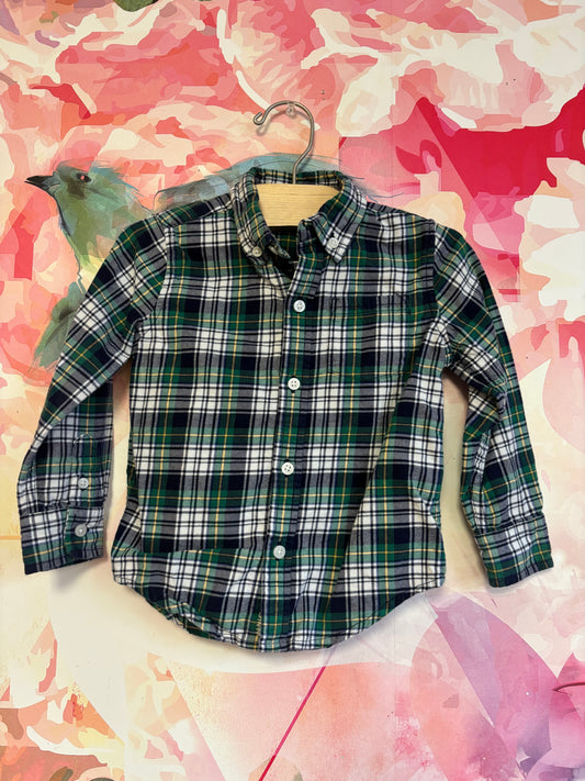 Janie & Jack blue/green plaid long sleeve button down. Size 2T.