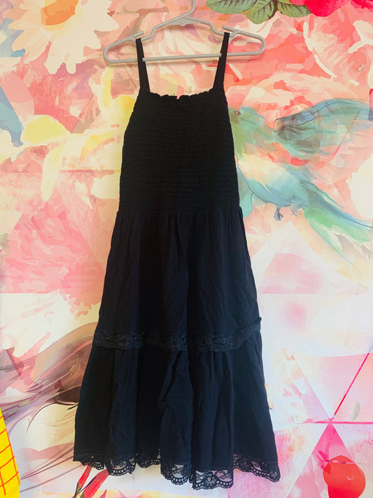 Sugar & Jade black spaghetti strap dress with lace hems. Size 7/8