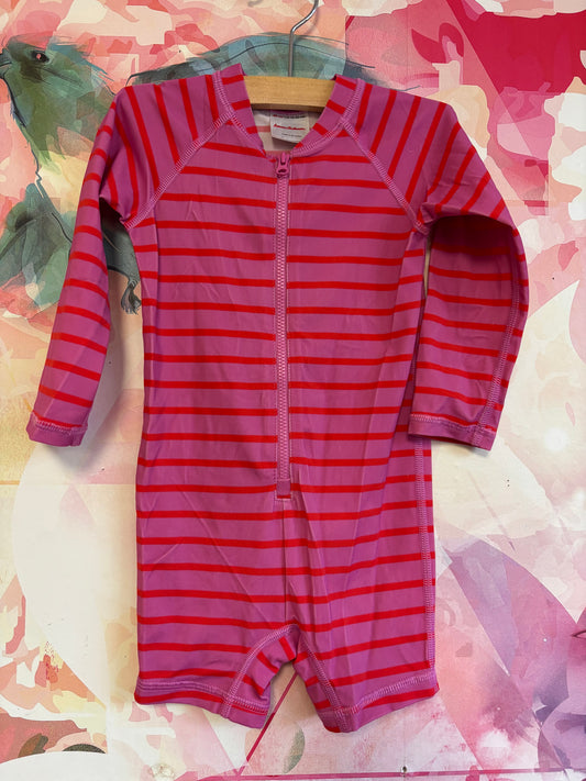 Hanna Andersson pink/red stripe long sleeve swimsuit. Size 18-24m