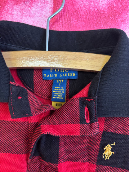 Polo Ralph Lauren black jeans & red/black checkered short sleeve polo. Size 3T