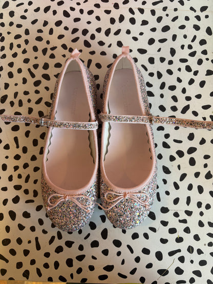 Crewcuts sparkly pink & silver Mary Jane dress shoes. Size 3.