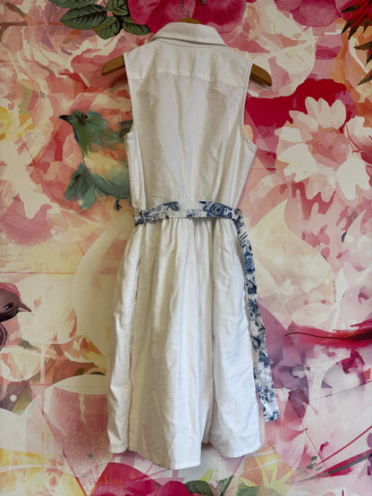 Polo Ralph Lauren white button front sleeveless shirt dress with blue belt. Size 12