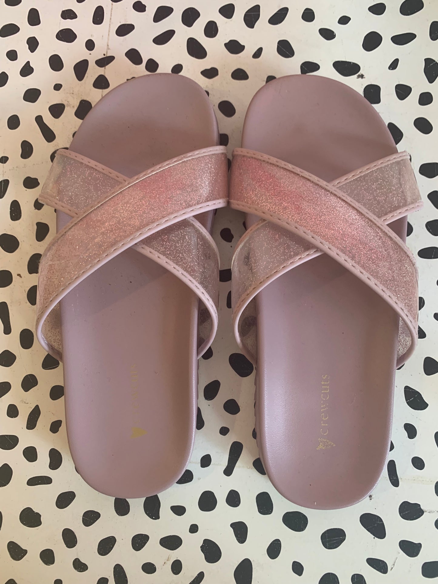 Crewcuts light purple slip on sandals with sparkly criss cross straps. Size 3