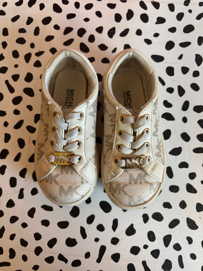 Michael Kors cream & beige sneakers with logo and no tie laces. Size 6.