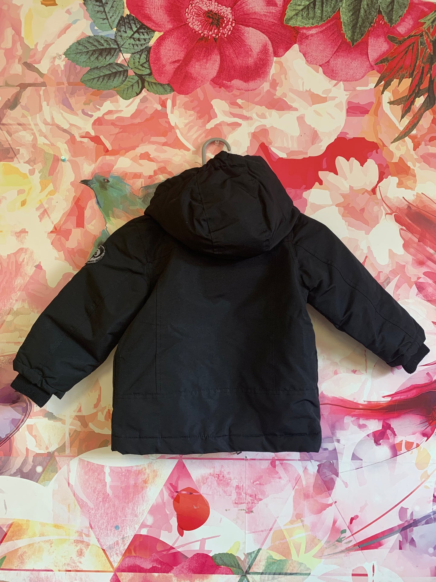 Diesel black winter coat with hood and red lining. Size 4T