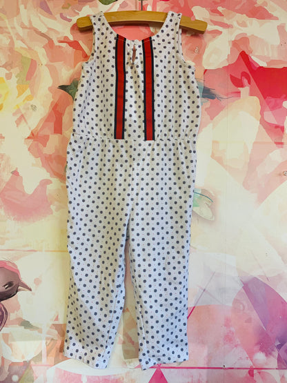 Janie & Jack white, blue, red sleeveless romper with red/blue stripe  and buttons on back. Size 2T.