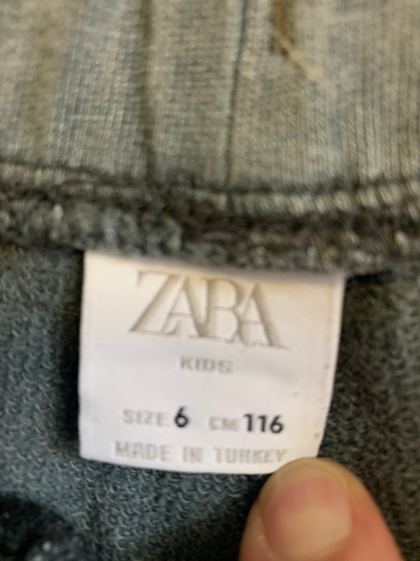 Zara grey joggers with calf zippers. Right pocket says NEVER EVER ON TIME. size 6.