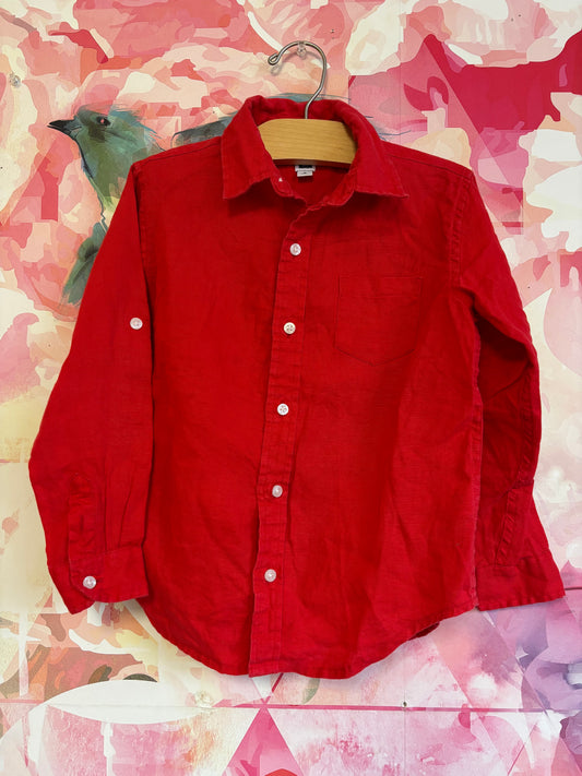 Janie & Jack red long sleeve button down. 100% linen. Size 5