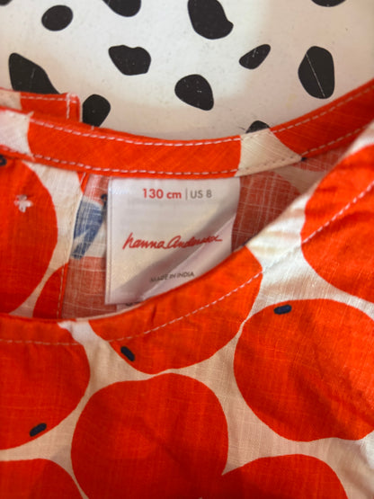 Hanna Andersson orange print cross back girls tank top and shorts in cotton poplin. Size 8.