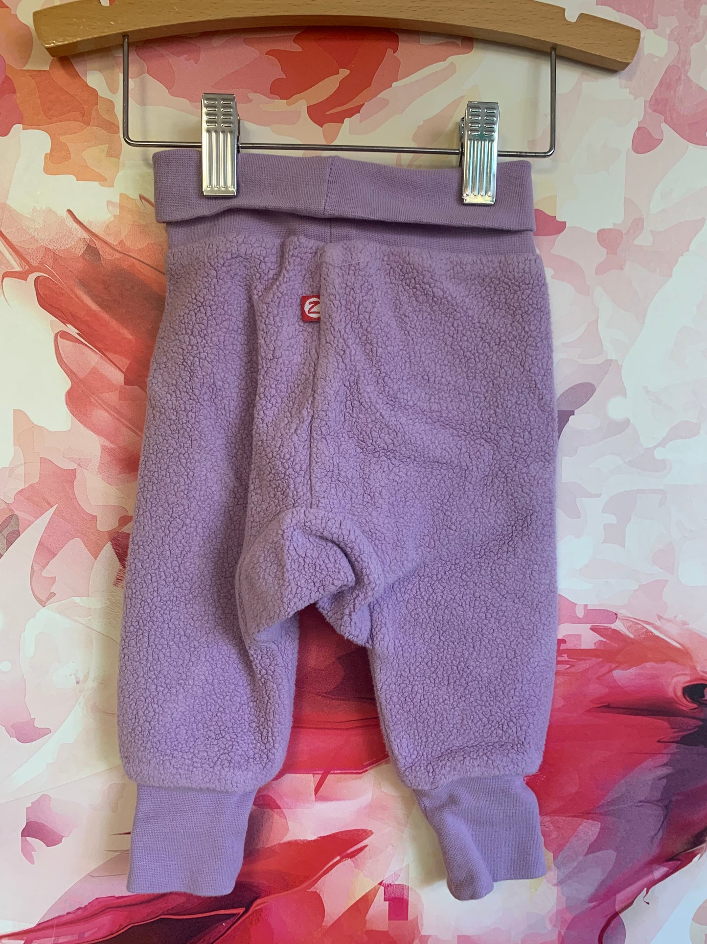 Zutano purple fleece joggers with fold down waist. Size 6m