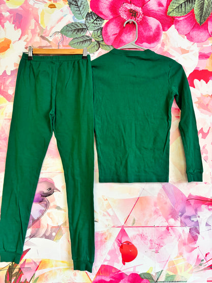 KikizYe green pajamas. long sleeve top & snug fit pants. Size 14