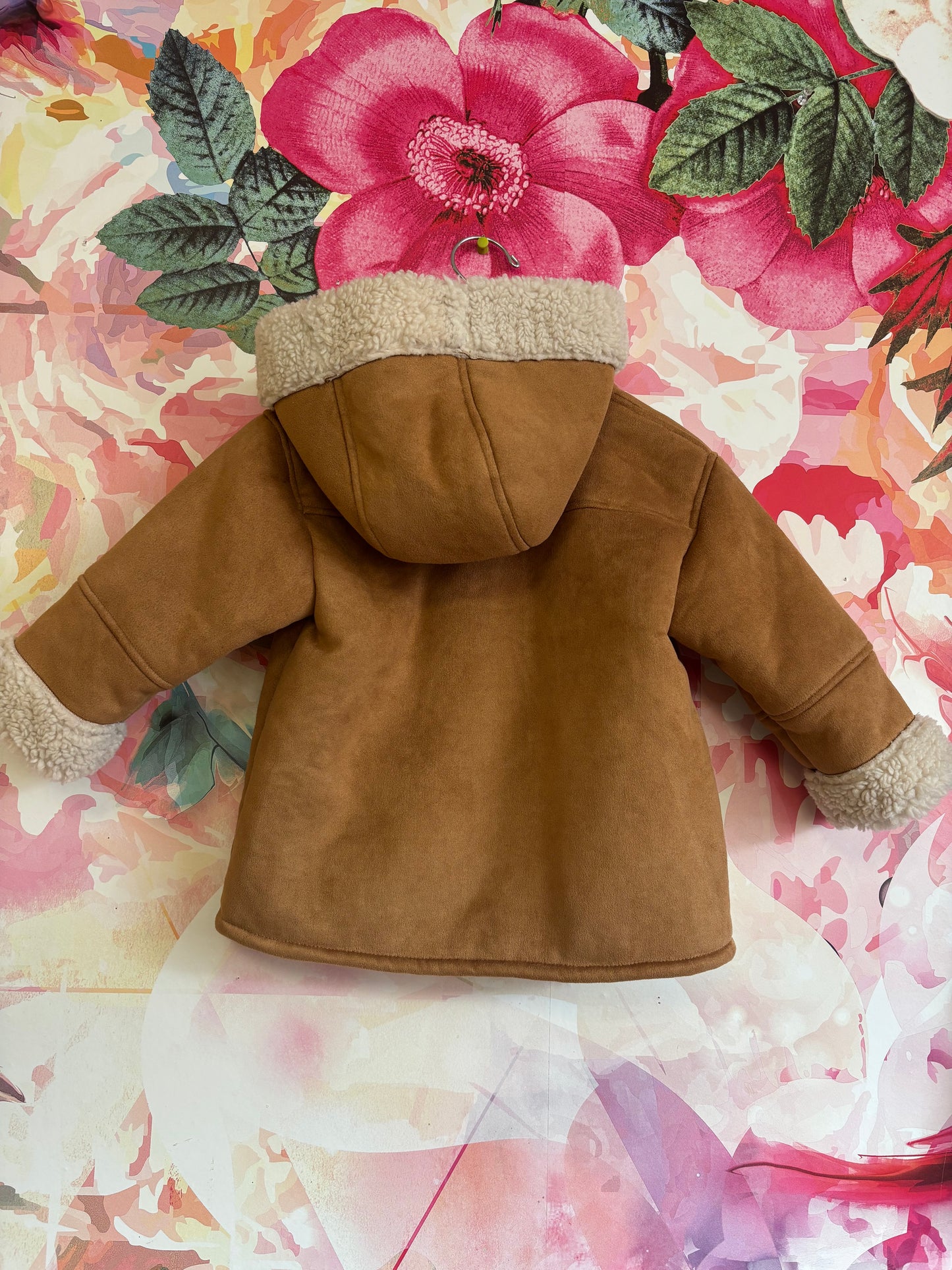 Zara brown suede fleece lined jacket with hood. Size 2-3T