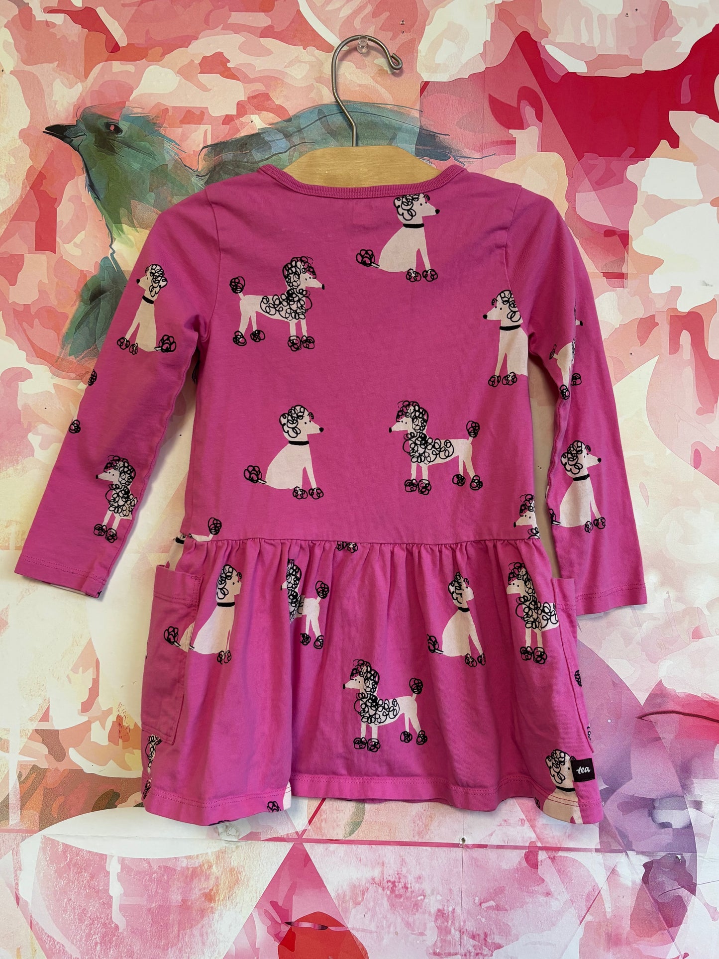 Tea Collection pink dress with white poodles. Size 3T