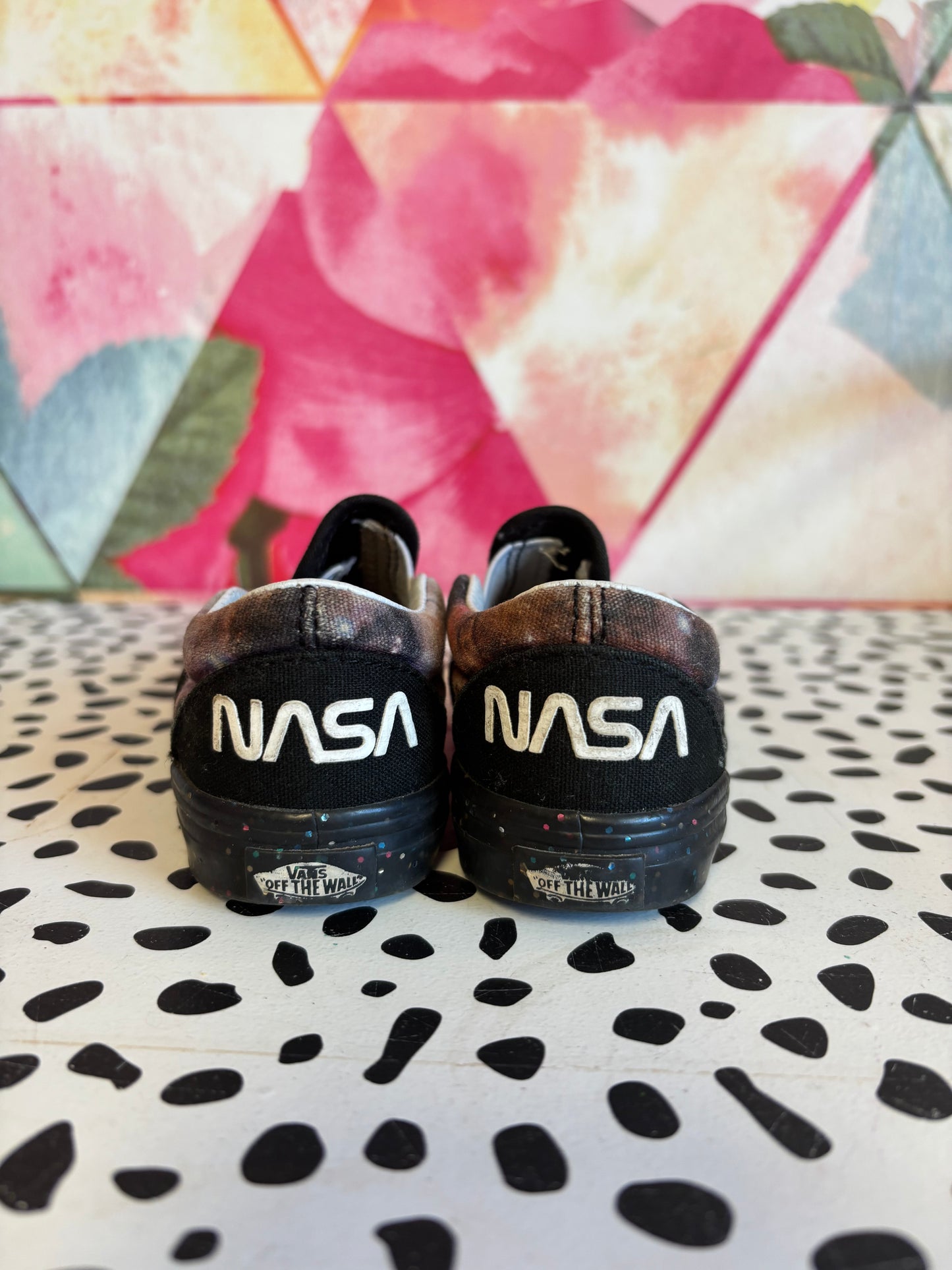 Vans black slip on sneakers. Outer space NASA design. SIZE 7