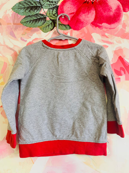 Monica & Andy grey sweatshirt with red neck & sleeve hems. Red truck with green Christmas tree. Size 2T. 2 available.