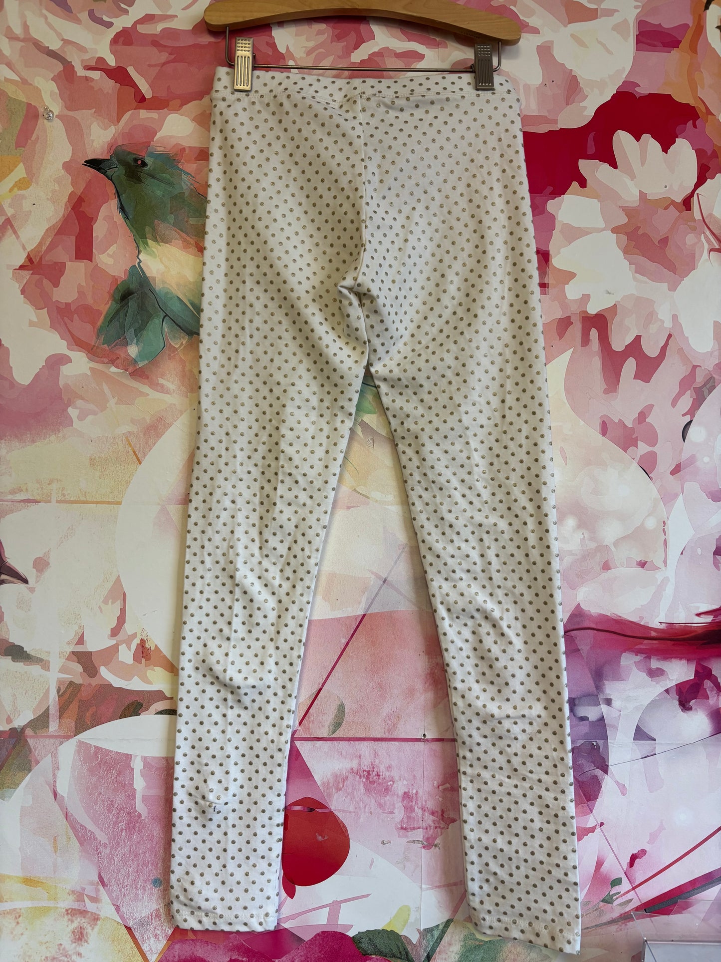 Crewcuts white leggings with gold polka dots. Size 12.