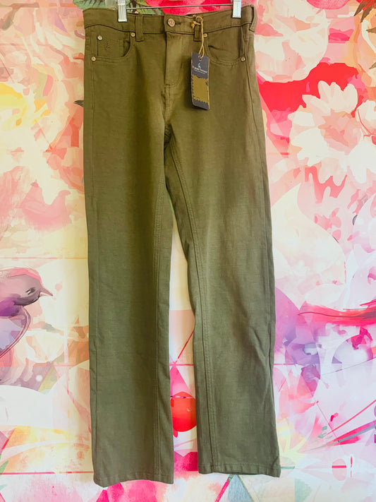 Tailor Vintage army green pants with adjustable waist. Stretchy fabric. NEW WITH TAGS. size 14.