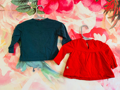 Baby Gap red long sleeve top and Zara blue long sleeve top. Size 3-6m.