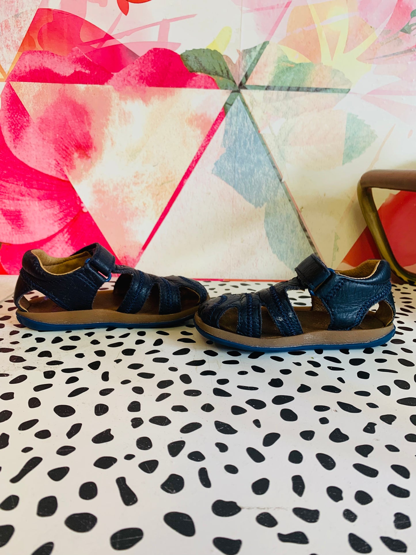 Camper blue leather sandals with Velcro strap. Size 7.5.