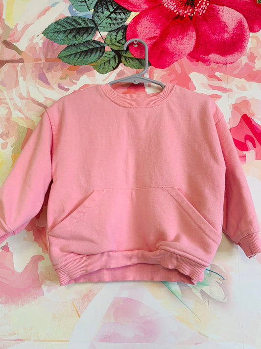 Zara pink sweatshirt with front pocket. Size 18-24months.