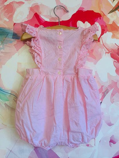 Ralph Lauren pink flutter eyelet sleeve romper. Size 6m