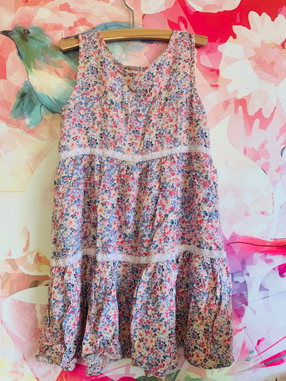 Mudd pink, cream, blue flower sleeveless dress with lace detail. Size 10.