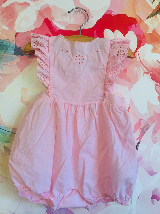 Ralph Lauren pink flutter eyelet sleeve romper. Size 6m