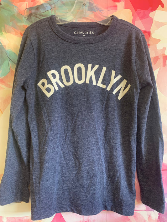 Crewcuts long sleeve blue shirt with BROOKLYN. Size 6/7T