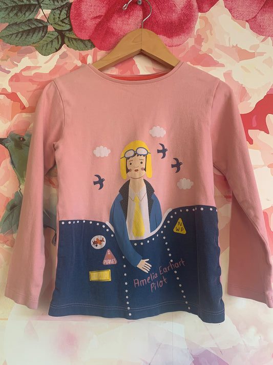 Piccolina long sleeve pink shirt - Amelia Earhart Pilot. Size 7